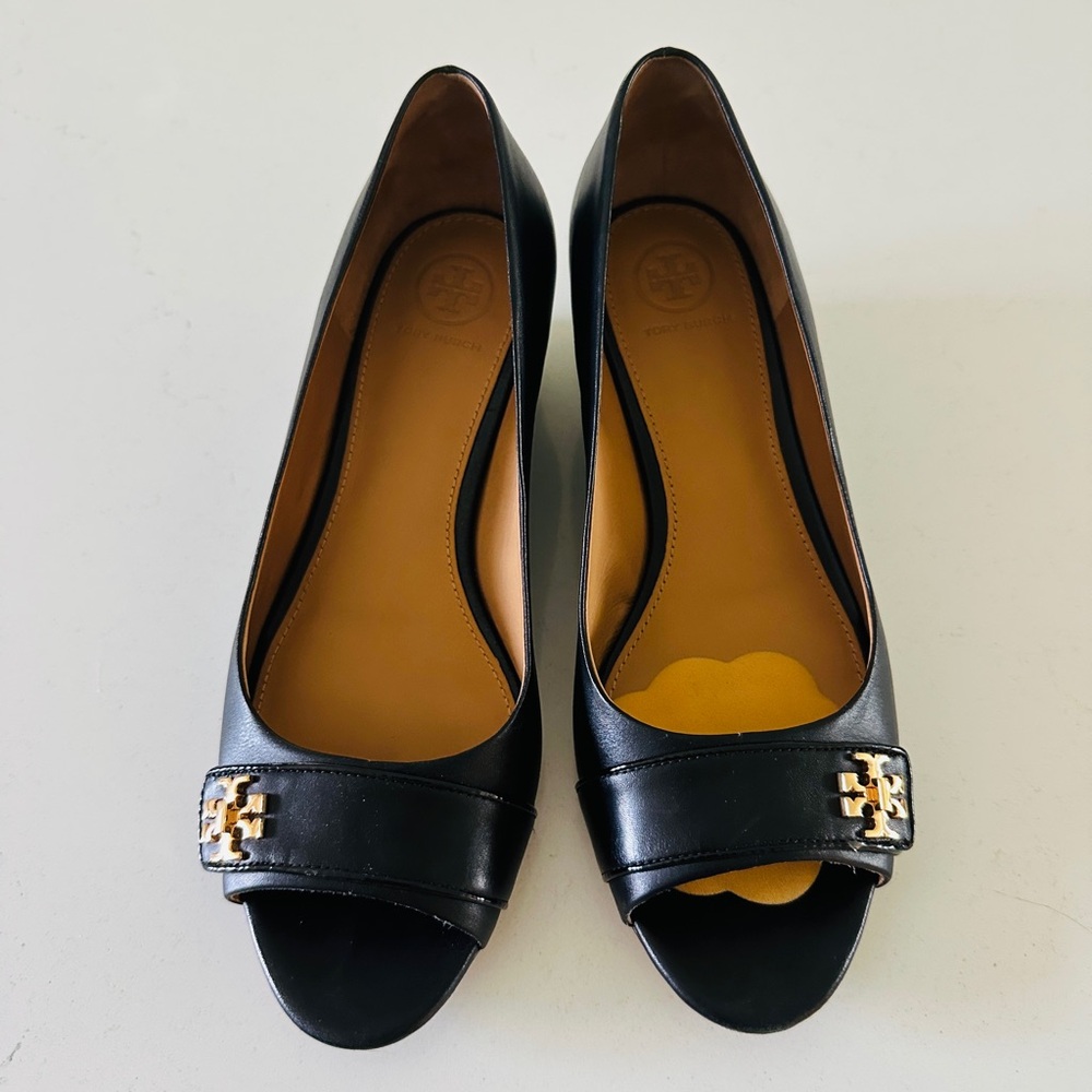 Tory Burch Black Heeled Shoes with Gold Accent